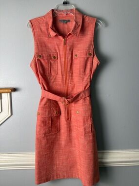 Sharagano Coral Sleeveless Belted Mini Dress